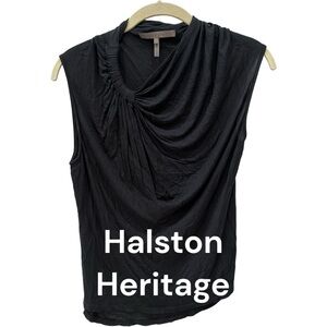 Halston Heritage Draped Neck Women's Top Sleeveless Dark Gray Medium